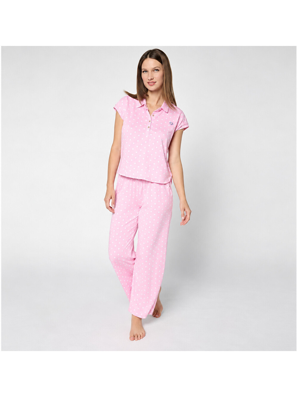 Ocean Pacific Collared Henley Drawstring Straight Leg Pajama Set Pink, Large